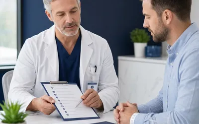Doctor explicando instrucciones con formulario al paciente